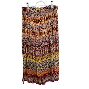 Chaudry KC‎ Boho Maxi Skirt Multicolor Diamond Print Elastic Waist Womens XL
